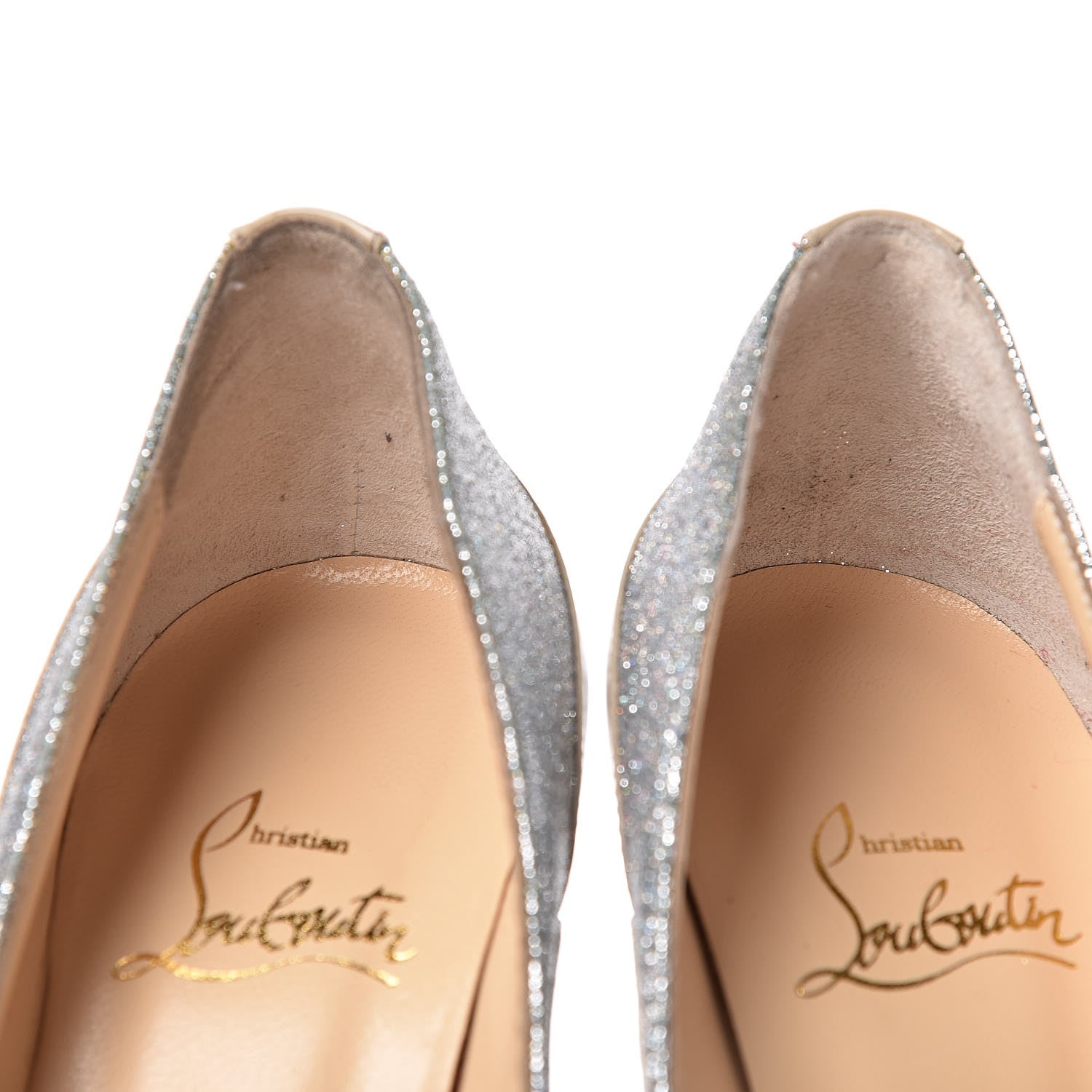 Christian Louboutin Nappa Glitter Mini Jazz Calf Tucsy 120 Pumps 36 Nude Silver 9 of 12