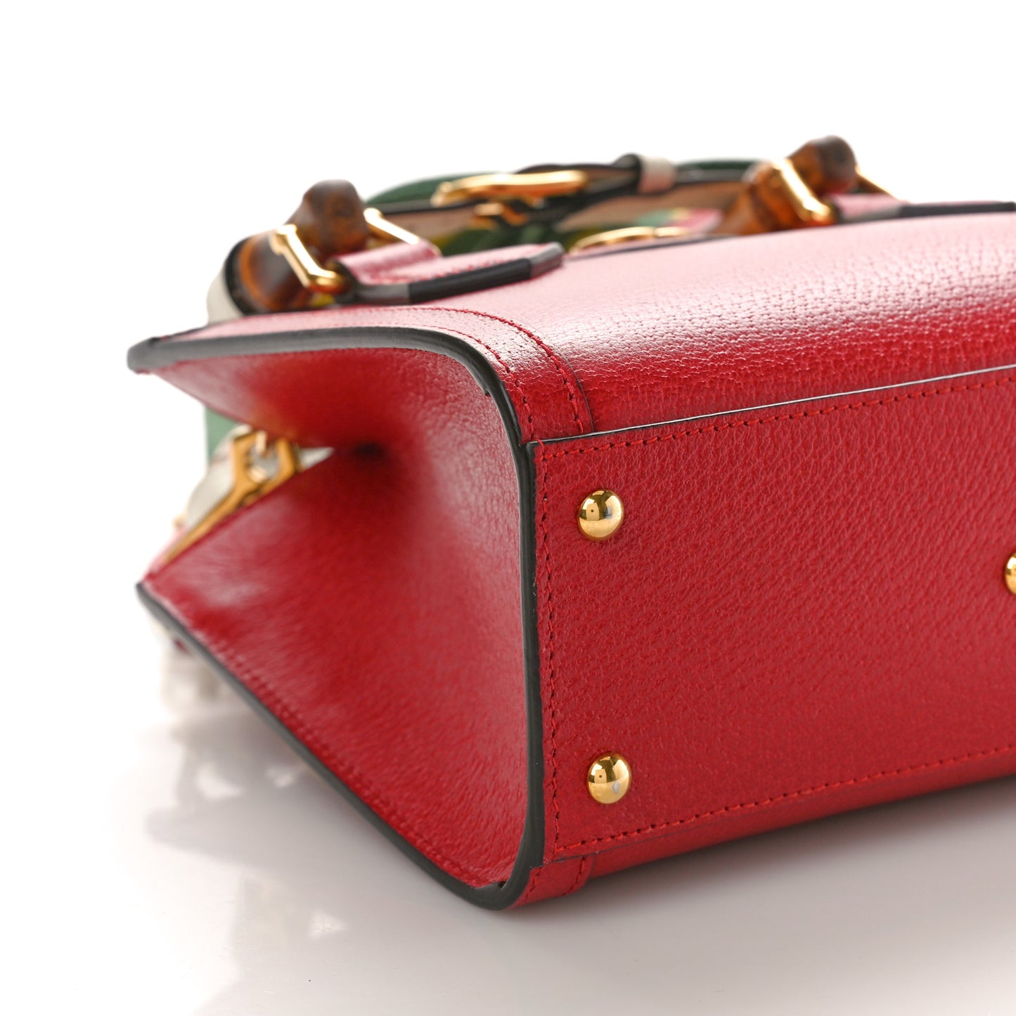 Textured Dollar Calfskin Web Mini Diana Tote Bag Red