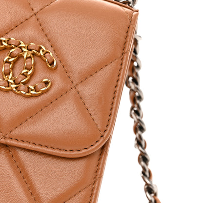 Chanel Lambskin Quilted Chanel 19 Phone Holder With Chain Brown 13 of 14