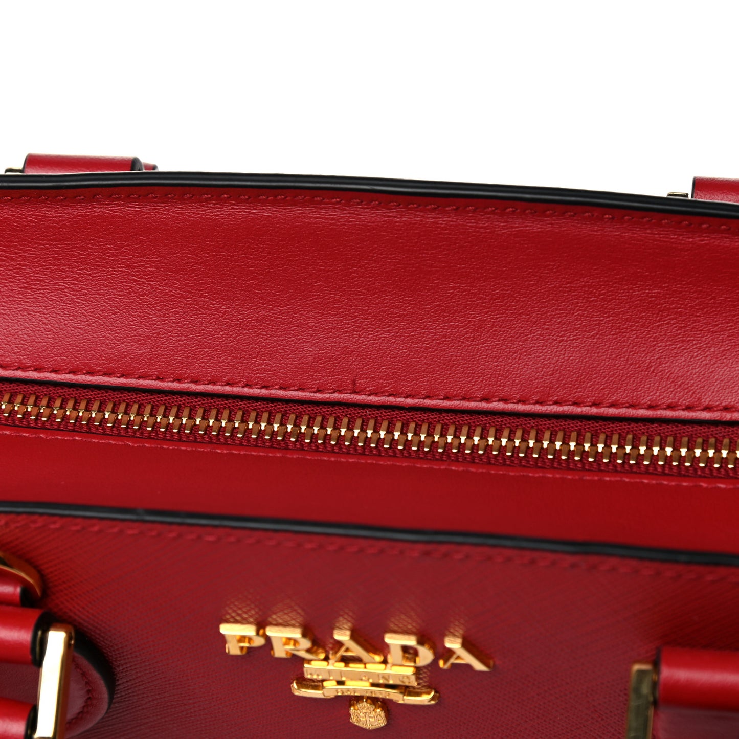 Saffiano Soft Calfskin Double Handle Satchel Fuoco