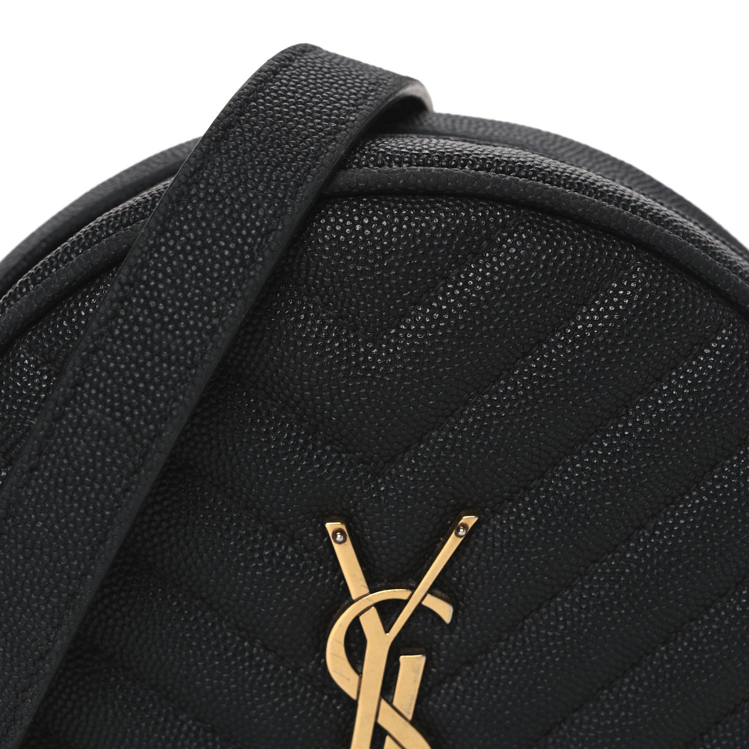 Saint Laurent Grain De Poudre Matelasse Chevron Quilted Round Vinyle Camera Bag Black 8 of 12