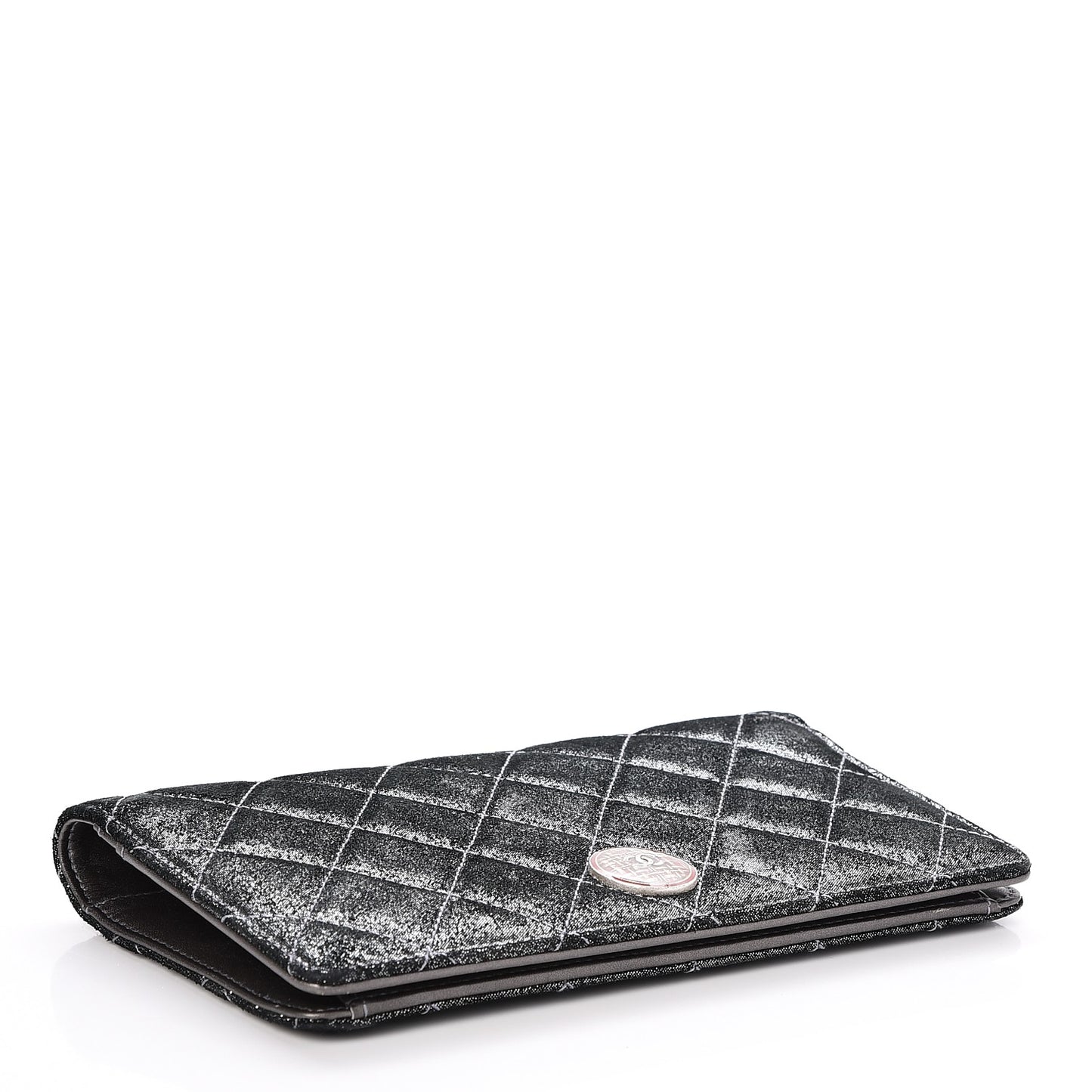 Iridescent Calfskin Quilted Tartan Button Yen Wallet Grey
