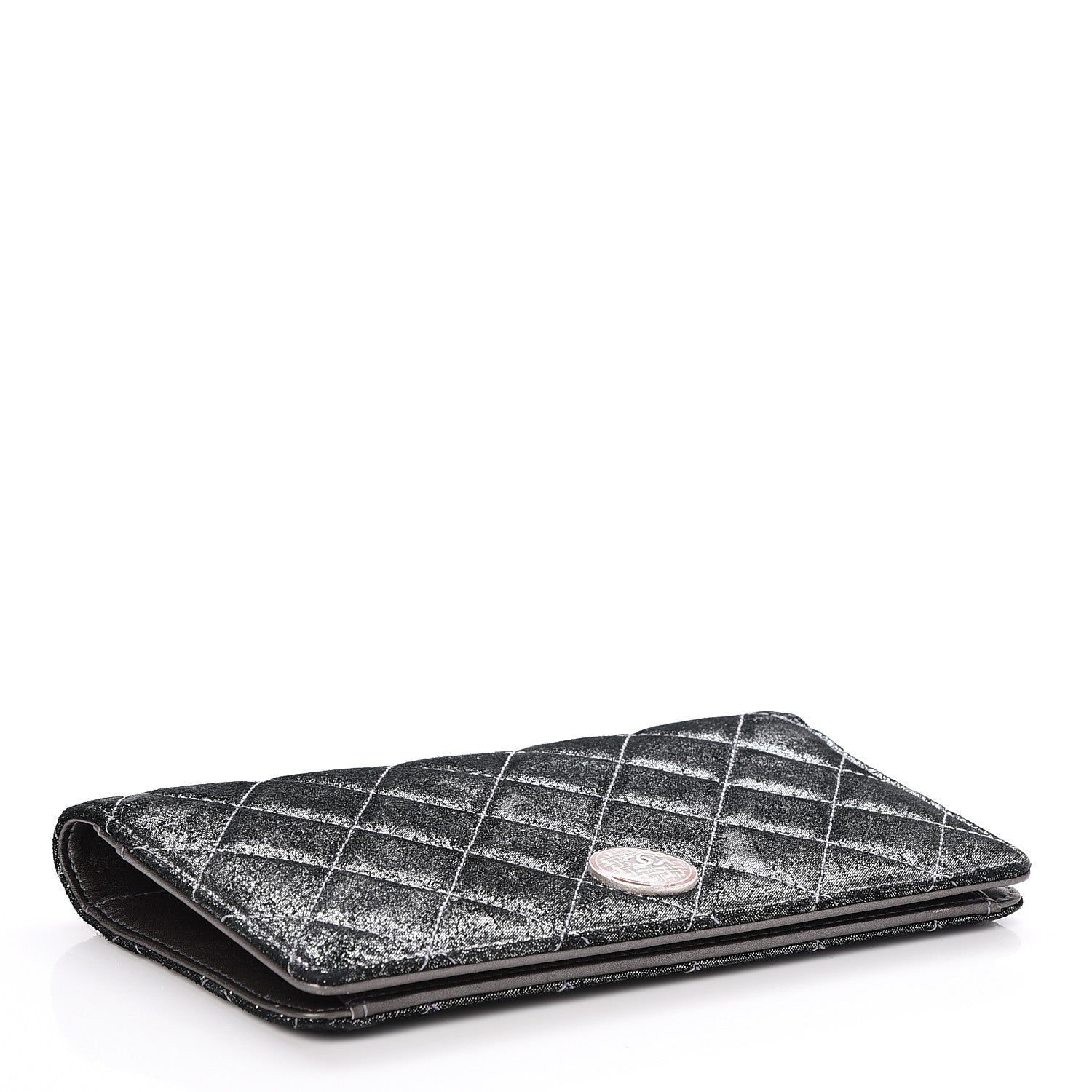 Chanel Iridescent Calfskin Quilted Tartan Button Yen Wallet Grey 4 of 7