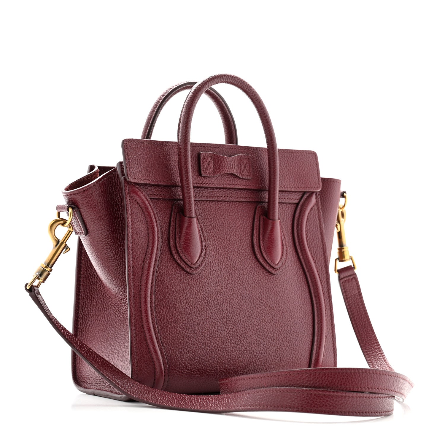 Celine Drummed Calfskin Nano Luggage Burgundy 3 of 12