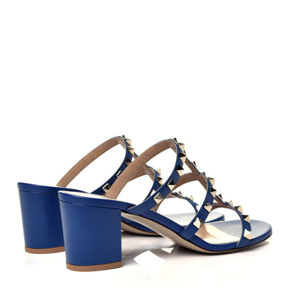 Valentino Garavani Calfskin Rockstud 60mm Caged Slide Sandals 39 Blu Delft 4 of 13