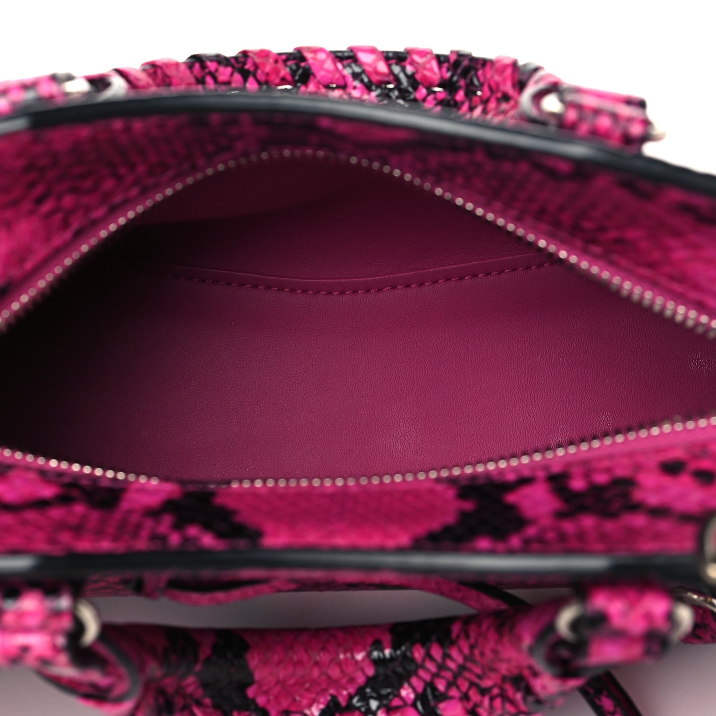 Calfskin Python Effect Neo Classic Silver Hardware Mini City Fuchsia Black