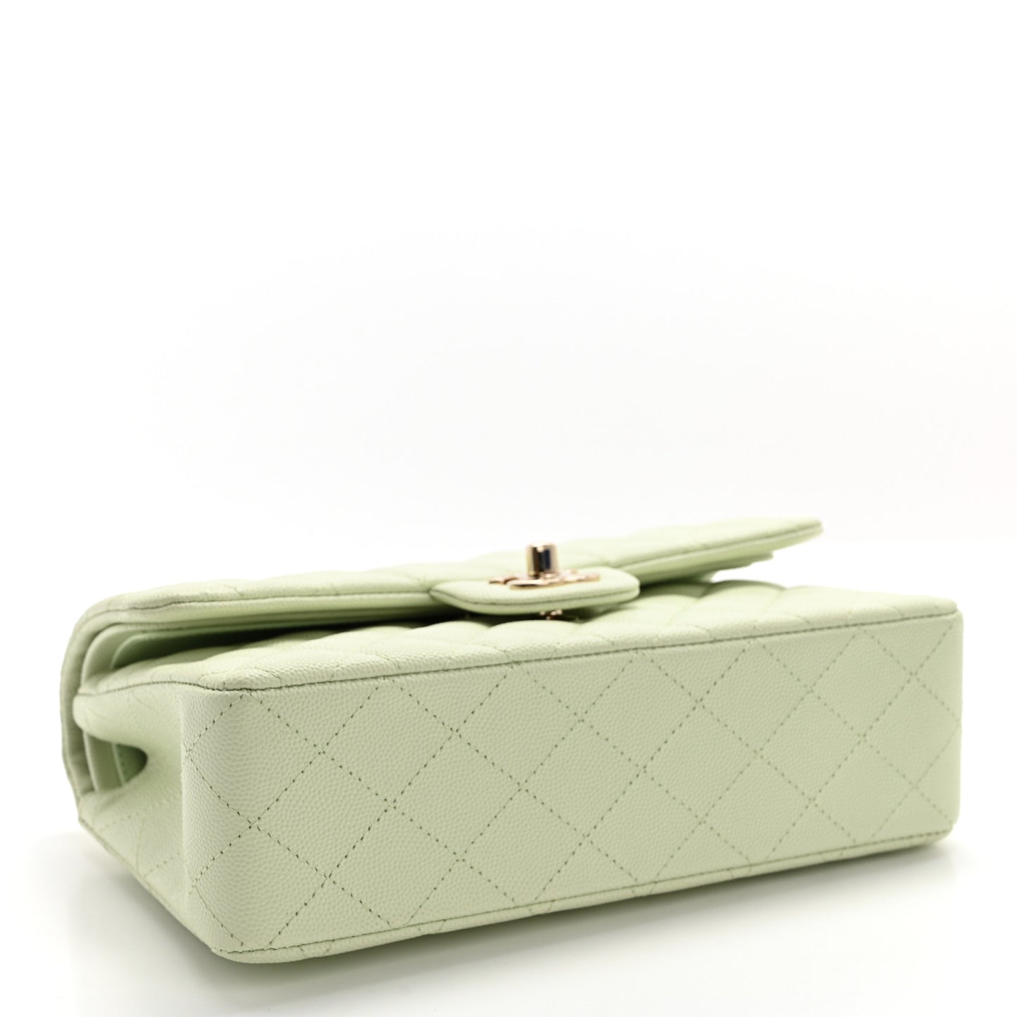 Caviar Quilted Small Double Flap Light Green
