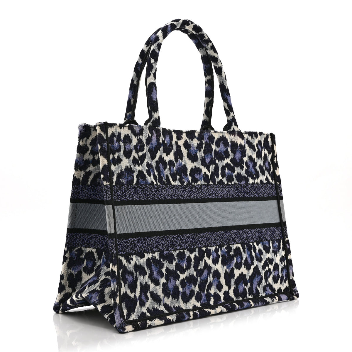Christian Dior Canvas Mizza Embroidered Medium Leopard Book Tote Purple 3 of 10