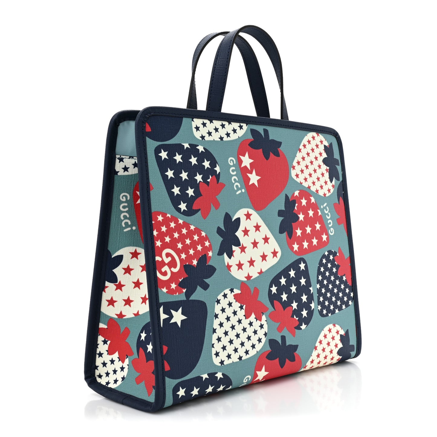 Coated Canvas Strawberry Stars Childrens Tote Red White Blue