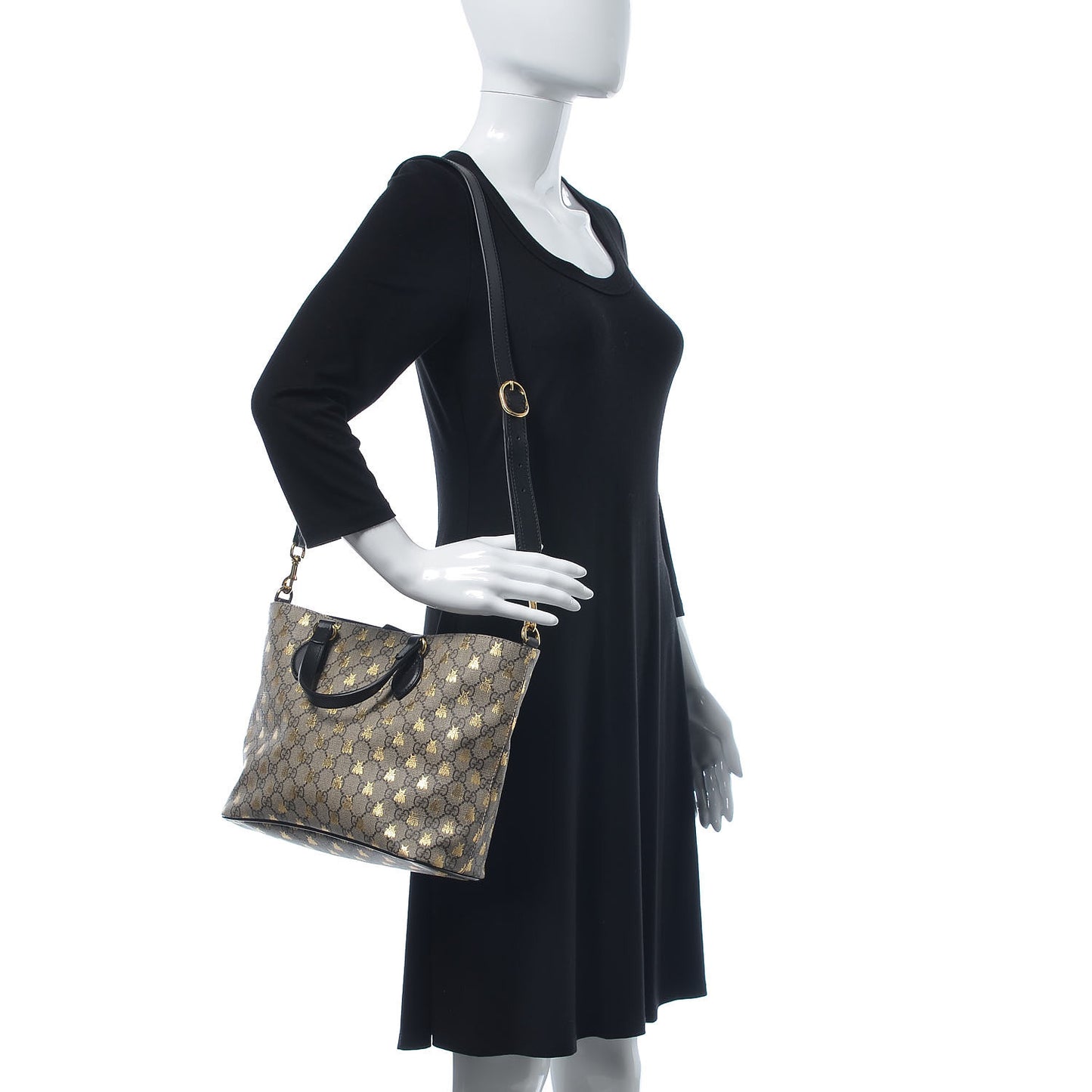 Soft GG Supreme Monogram Bees Small Crossbody Tote Beige Oro Black