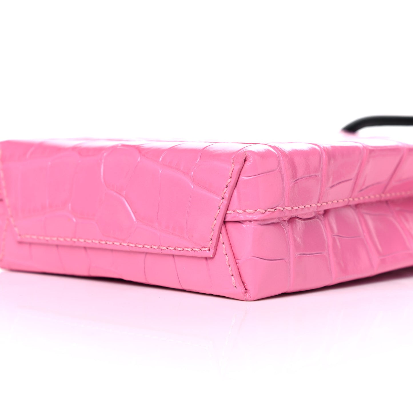 Shiny Calfskin Crocodile Embossed Logo Shopping Phone Holder Bag Rose Black