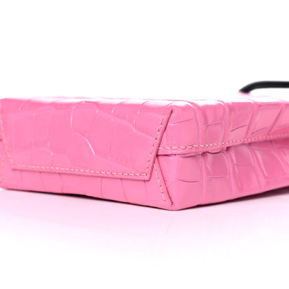 Balenciaga Shiny Calfskin Crocodile Embossed Logo Shopping Phone Holder Bag Rose Black 11 of 11