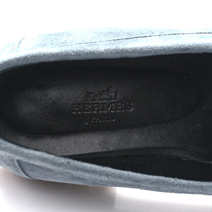 Hermes Suede Goatskin Womens Faubourg Loafers 37 Bleu Pinede 7 of 9