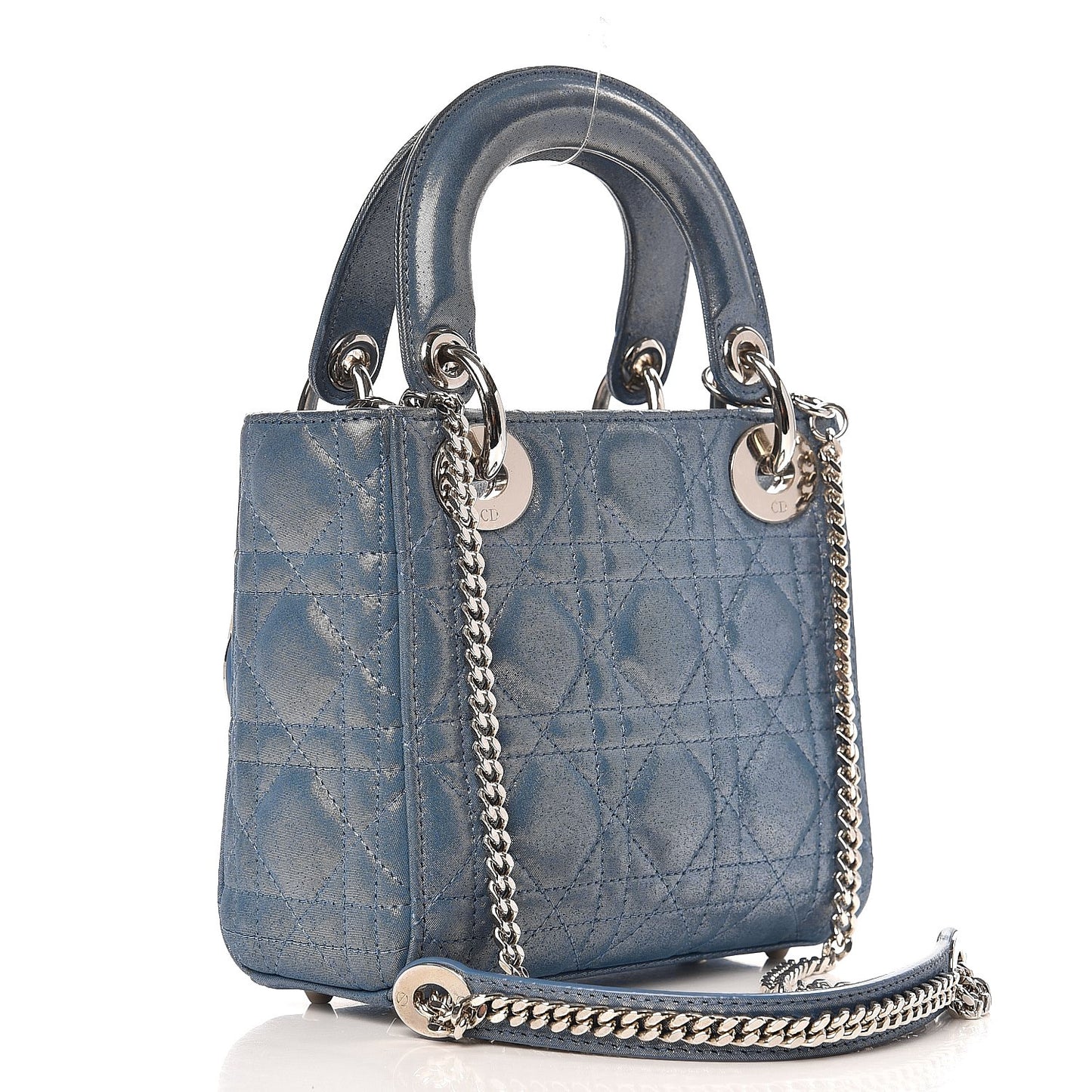 Metallic Lambskin Cannage Mini Lady Dior Blue