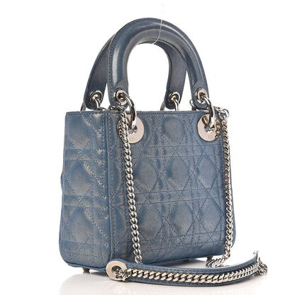 Christian Dior Metallic Lambskin Cannage Mini Lady Dior Blue 3 of 9