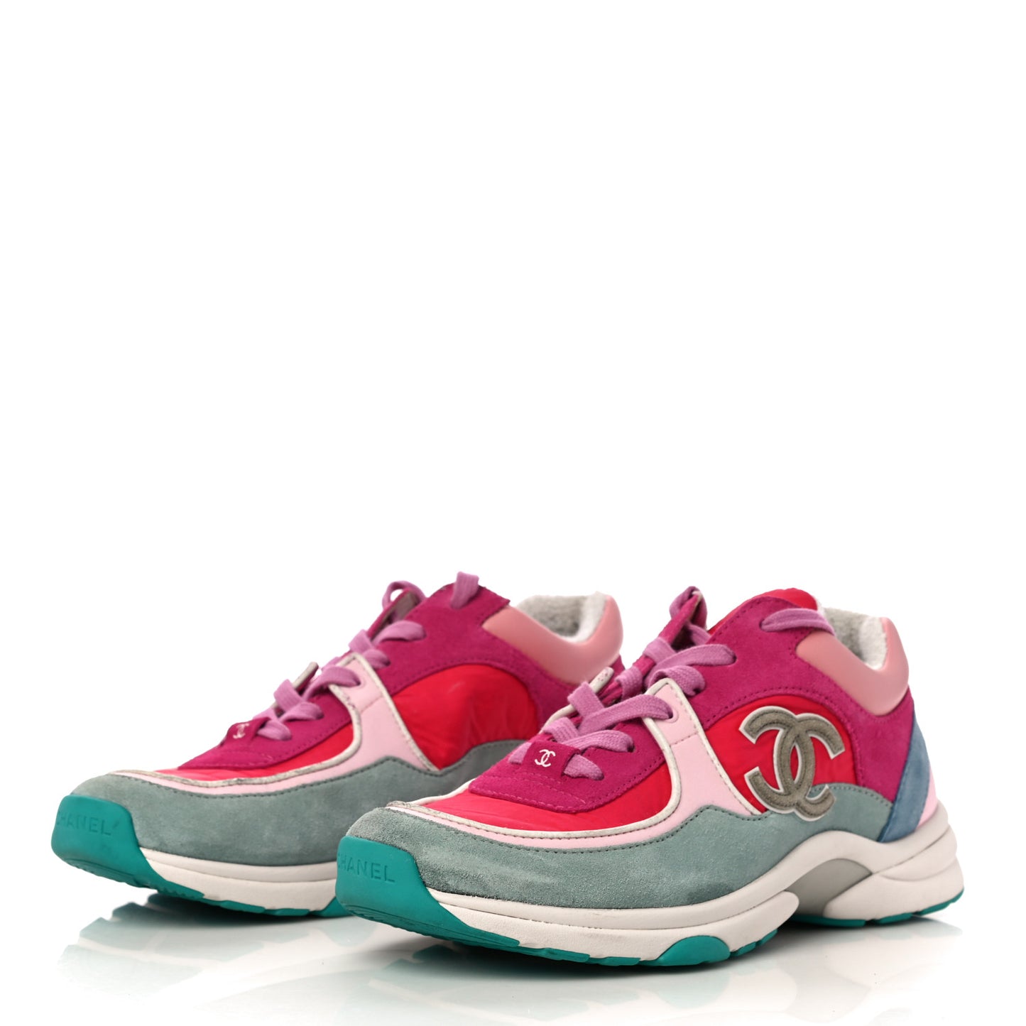 Nylon Calfskin Suede Womens CC Sneakers 40 Fuchsia Pink