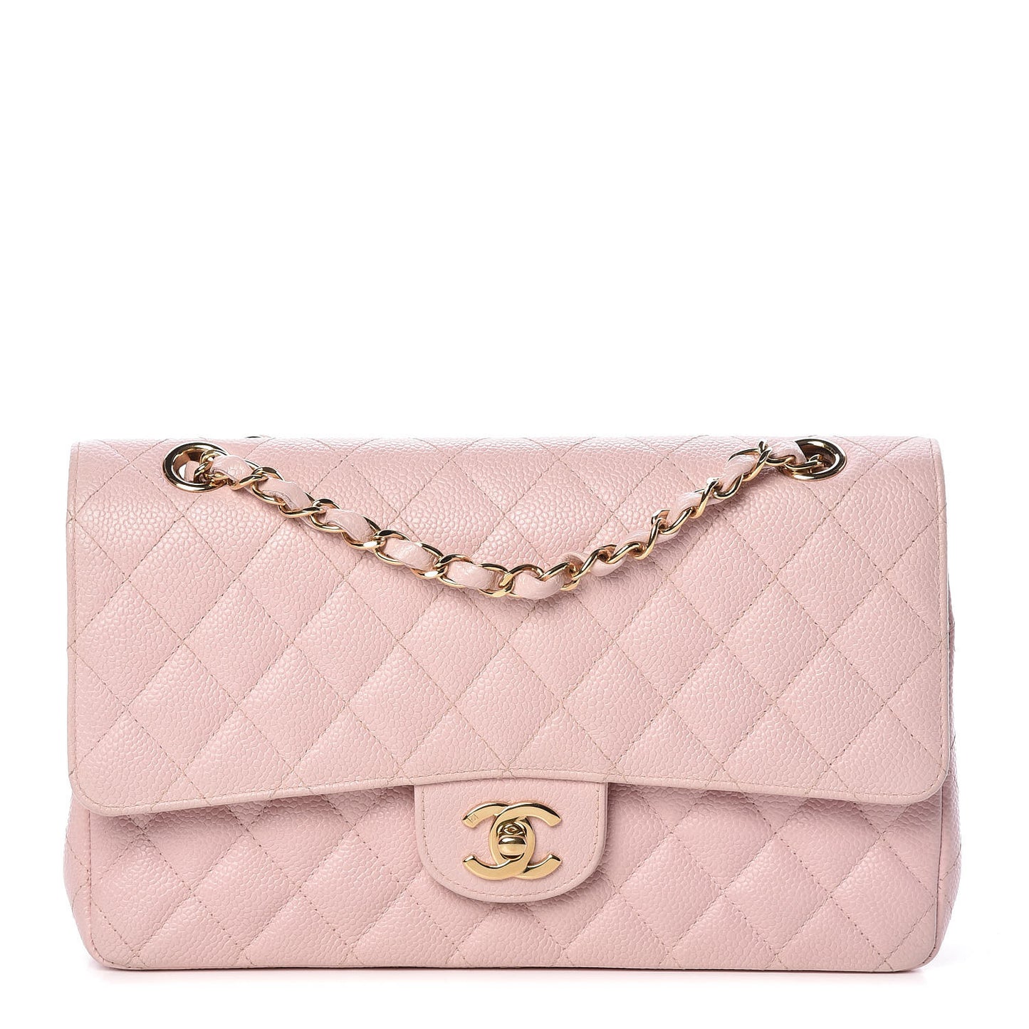Caviar Quilted Medium Double Flap Pink