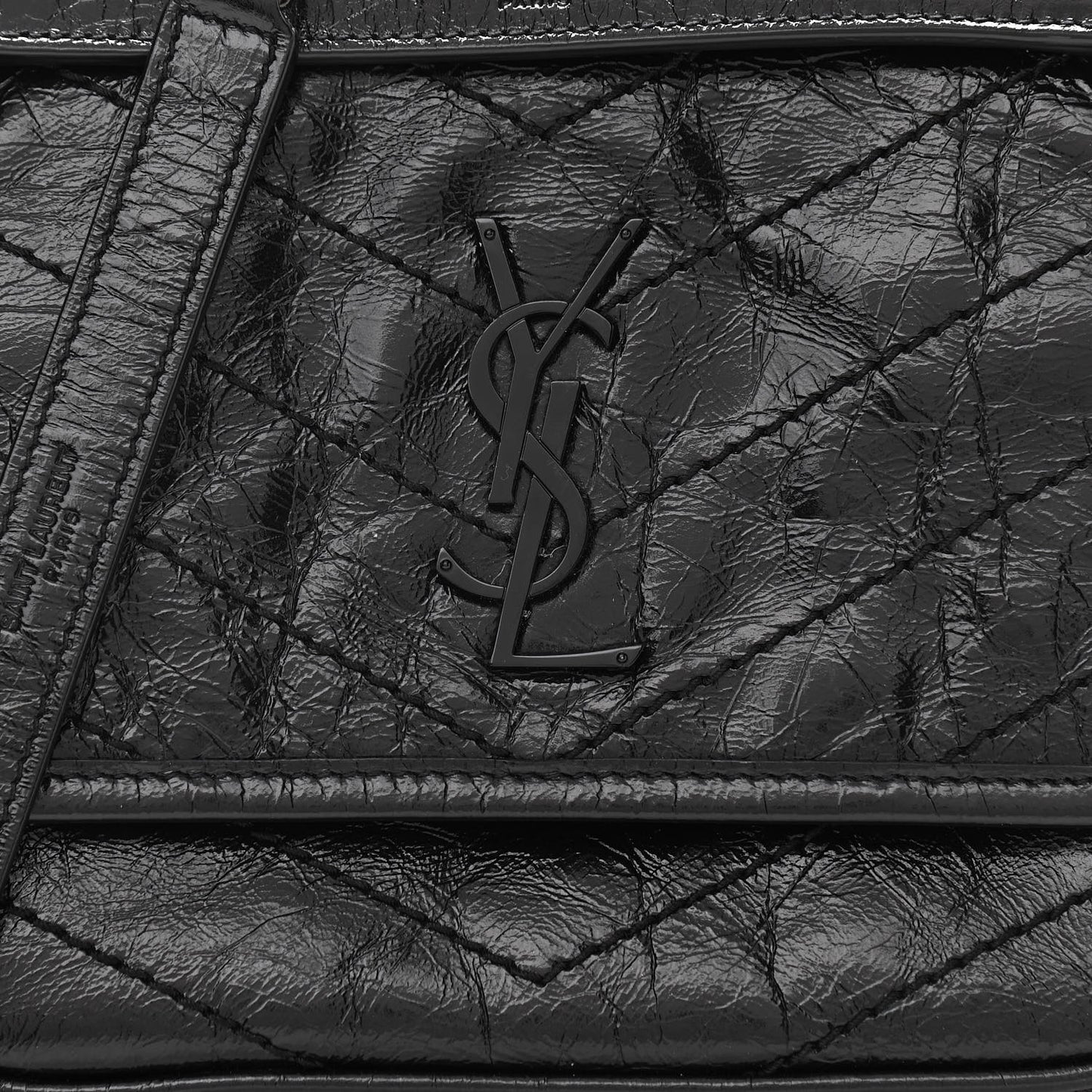 Crinkled Calfskin Matelasse Monogram Baby Niki Chain Satchel Black