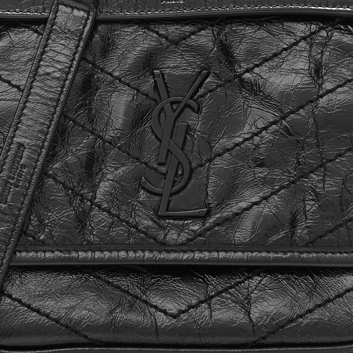 Saint Laurent Crinkled Calfskin Matelasse Monogram Baby Niki Chain Satchel Black 9 of 11