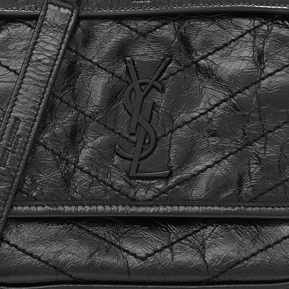 Saint Laurent Crinkled Calfskin Matelasse Monogram Baby Niki Chain Satchel Black 9 of 11