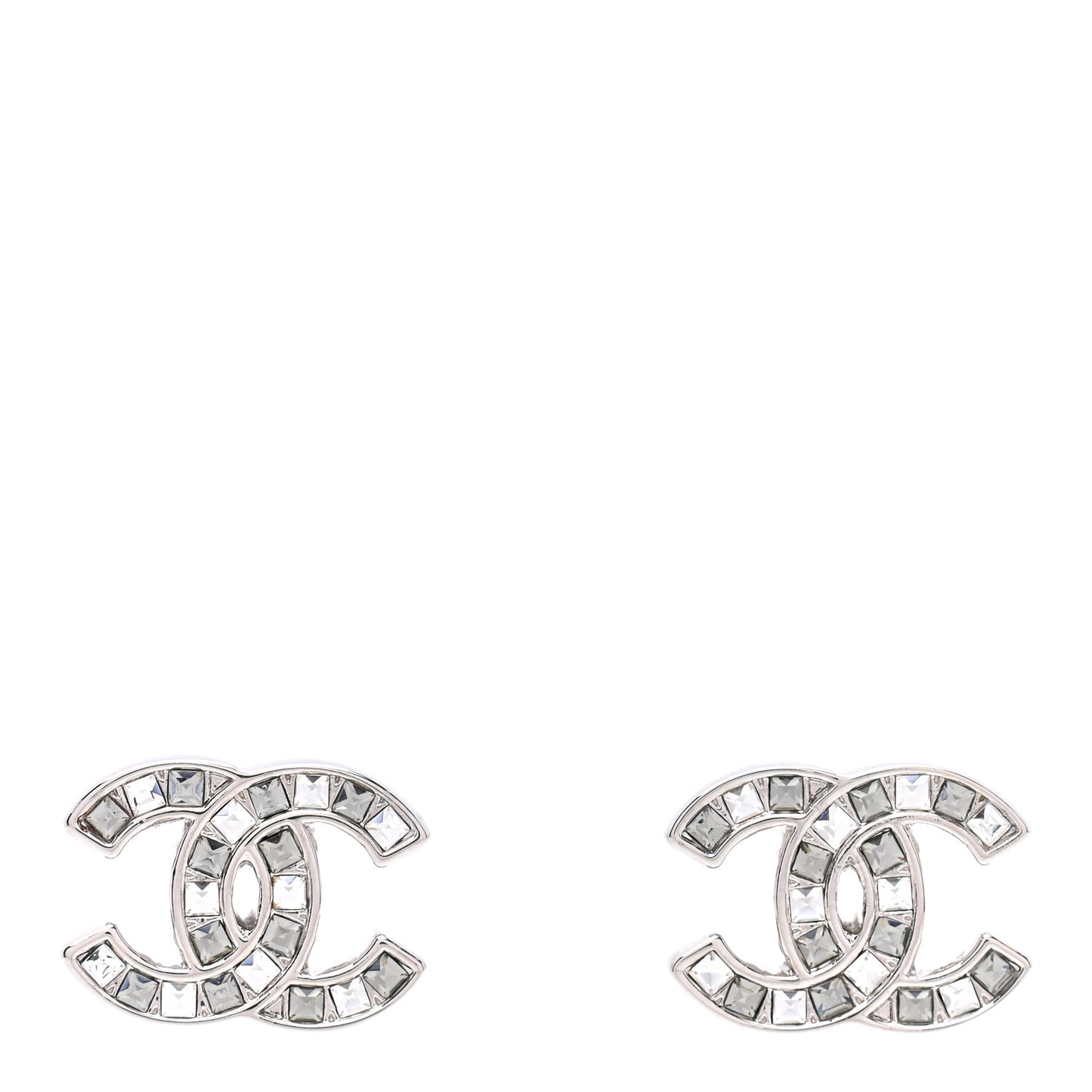 Baguette Crystal CC Earrings Silver Grey