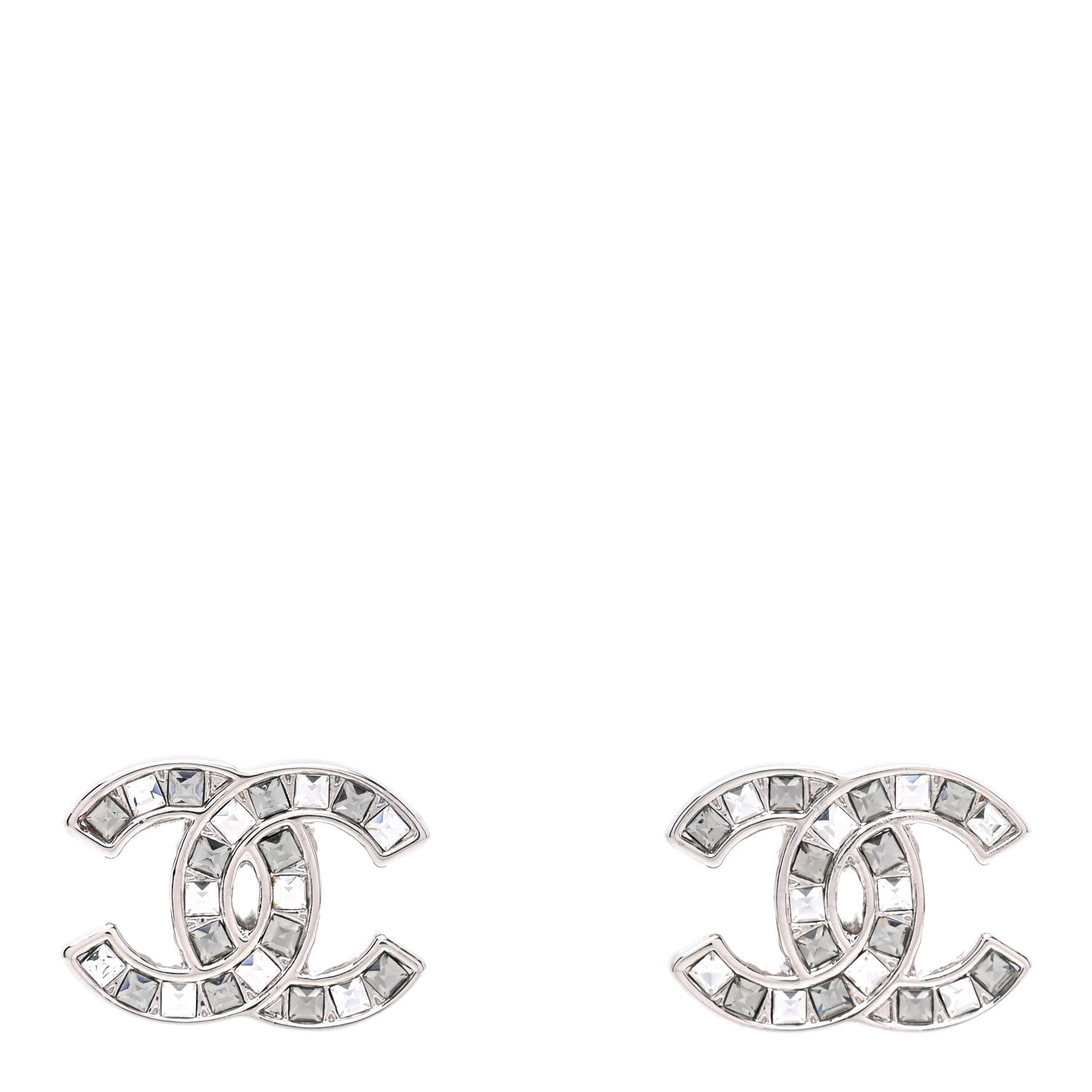 Chanel Baguette Crystal CC Earrings Silver Grey 1 of 4