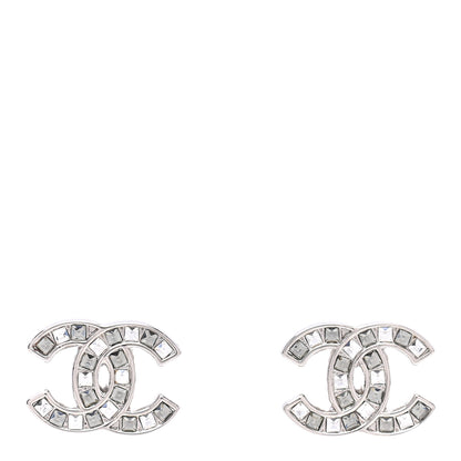 Chanel Baguette Crystal CC Earrings Silver Grey 1 of 4