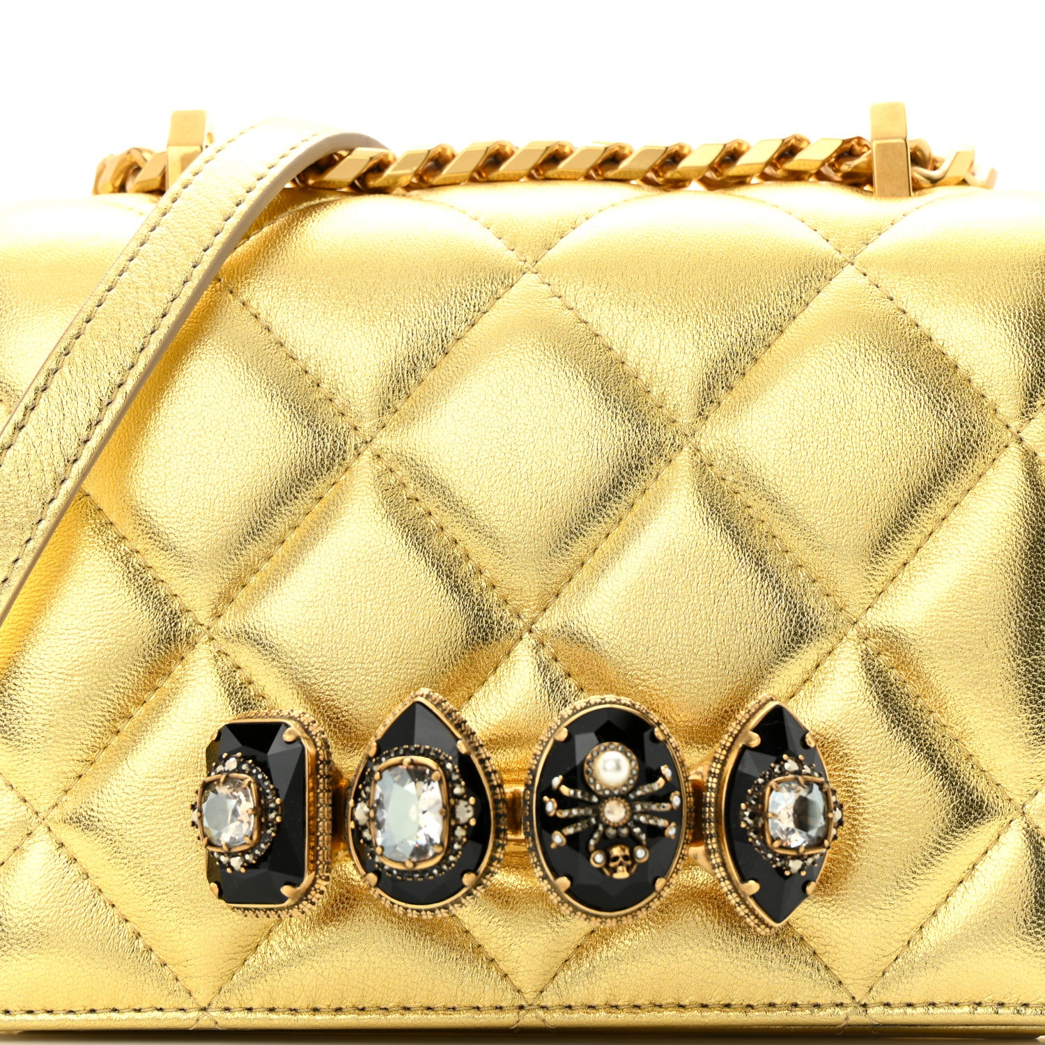 Alexander McQueen Metallic Calfskin Quilted Knuckle Shoulder Bag Gold 7 of 20