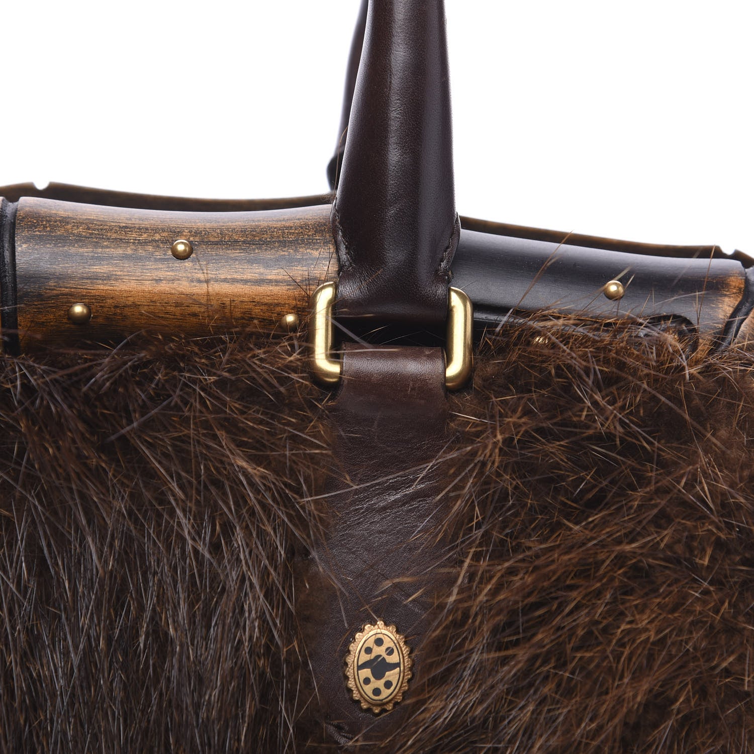 Gucci Beaver Fur Bamboo Medium Frame Satchel Brown 10 of 11