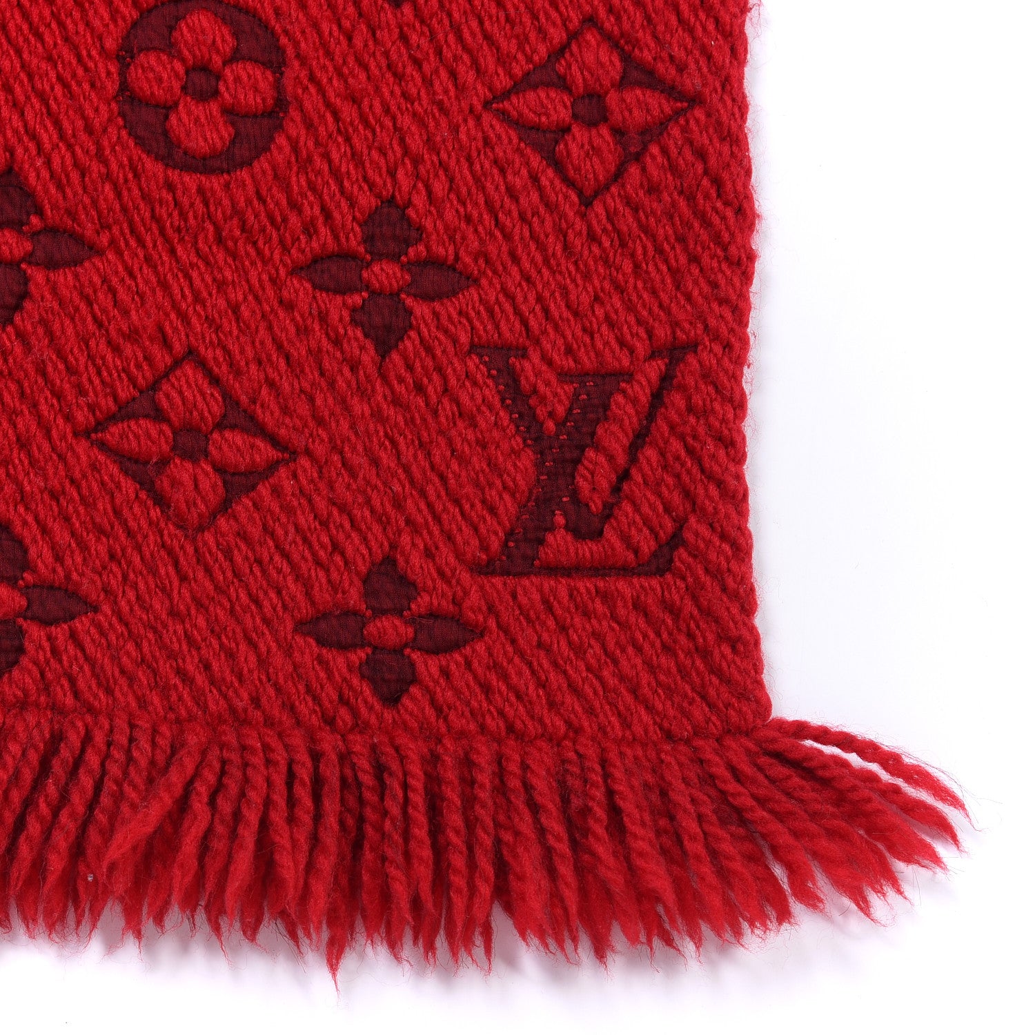 Louis Vuitton Wool Silk Logomania Scarf Rubis 3 of 4