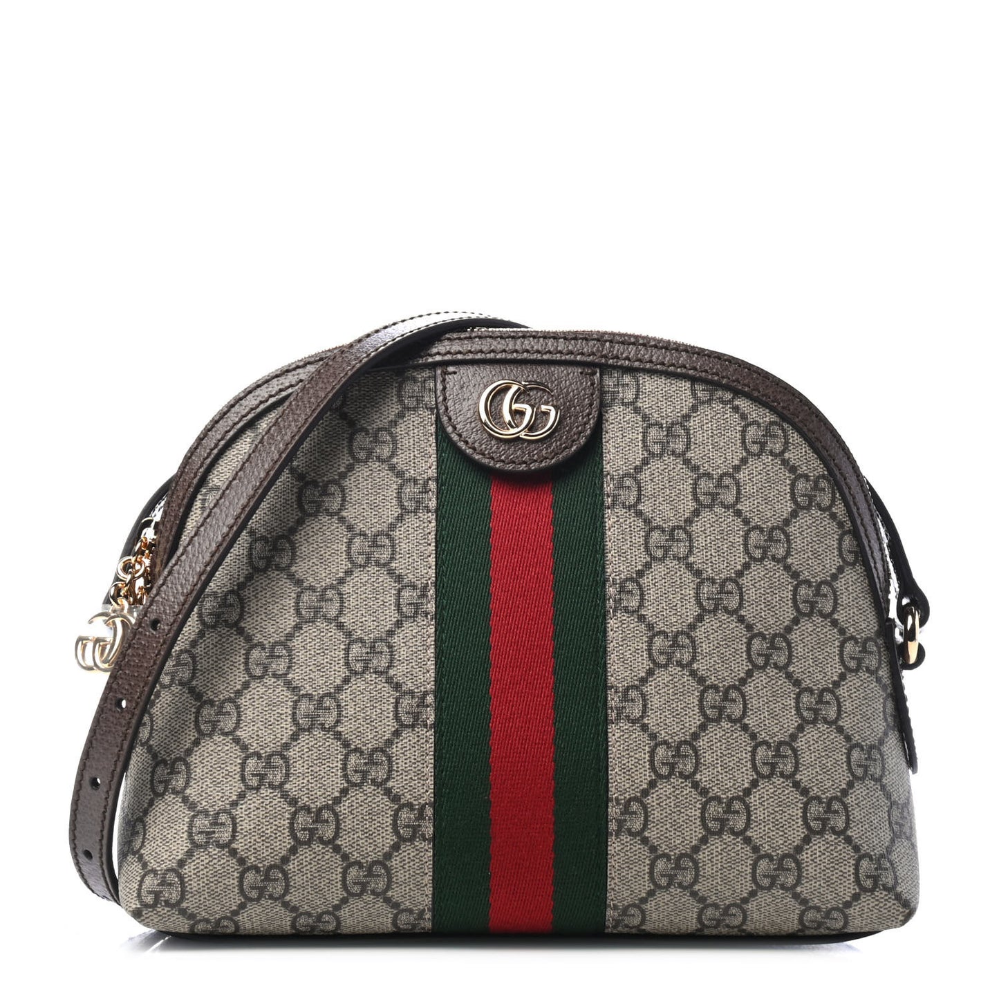 GG Supreme Monogram Textured Dollar Calfskin Web Small Ophidia Dome Shoulder Bag Beige Ebony New Acero