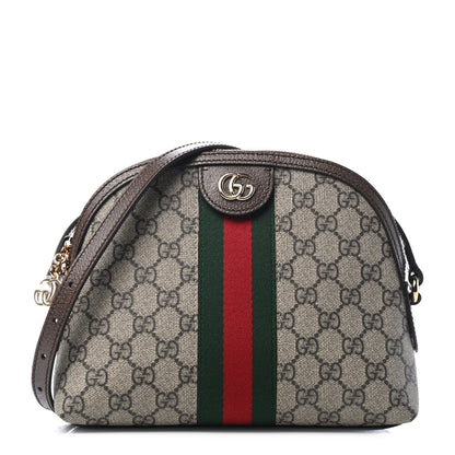 Gucci GG Supreme Monogram Textured Dollar Calfskin Web Small Ophidia Dome Shoulder Bag Beige Ebony New Acero 1 of 4