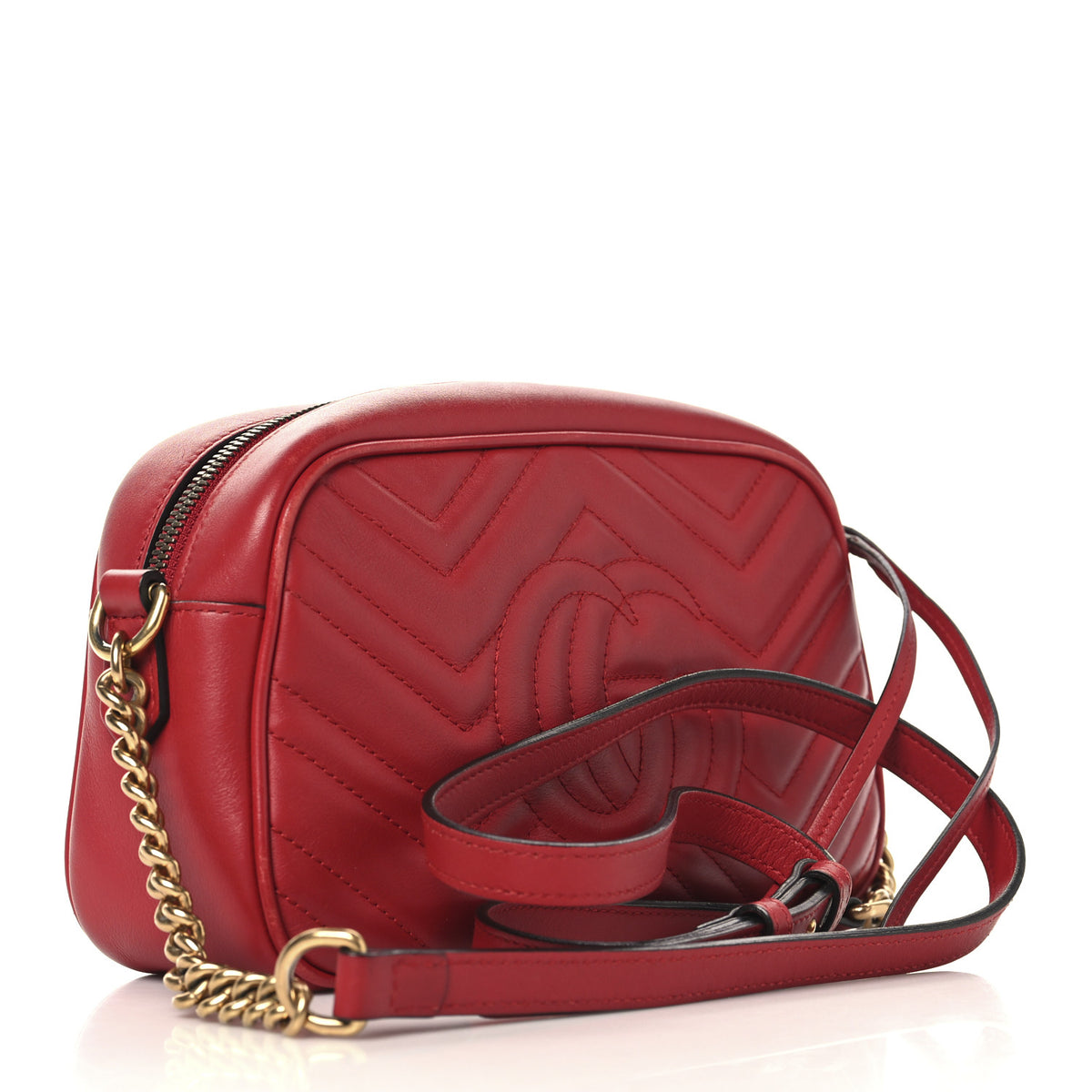Gucci Calfskin Matelasse Small GG Marmont Chain Shoulder Bag Hibiscus Red 2 of 13