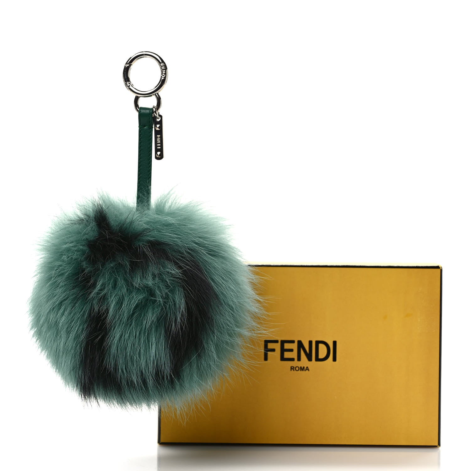 Fendi Fox Fur Shiny Nappa Bi-Color D ABCharm Bag Charm Green Black Emerald 5 of 5