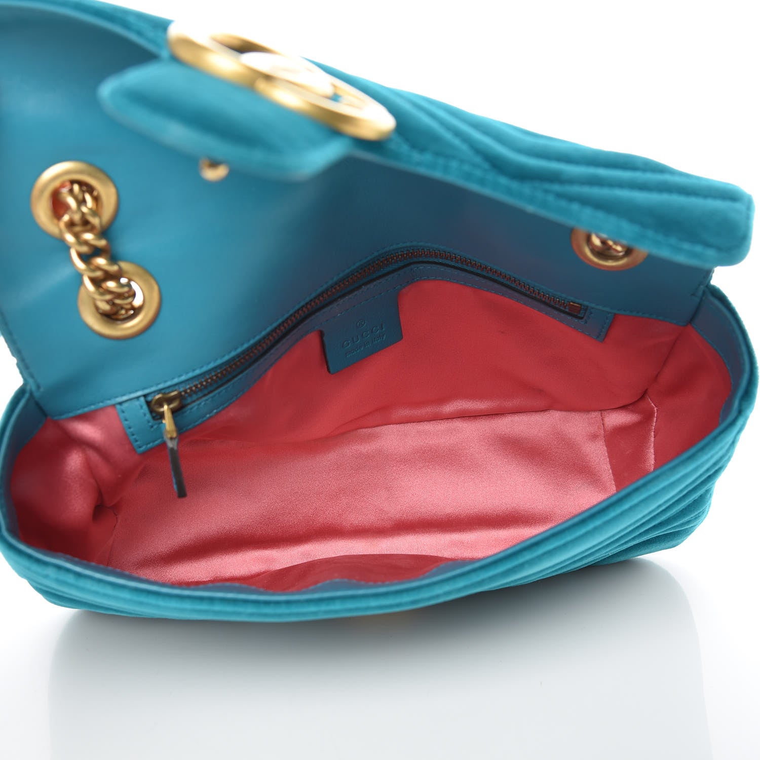 Gucci Velvet Matelasse Small GG Marmont Shoulder Bag Pavone Cyan 5 of 10