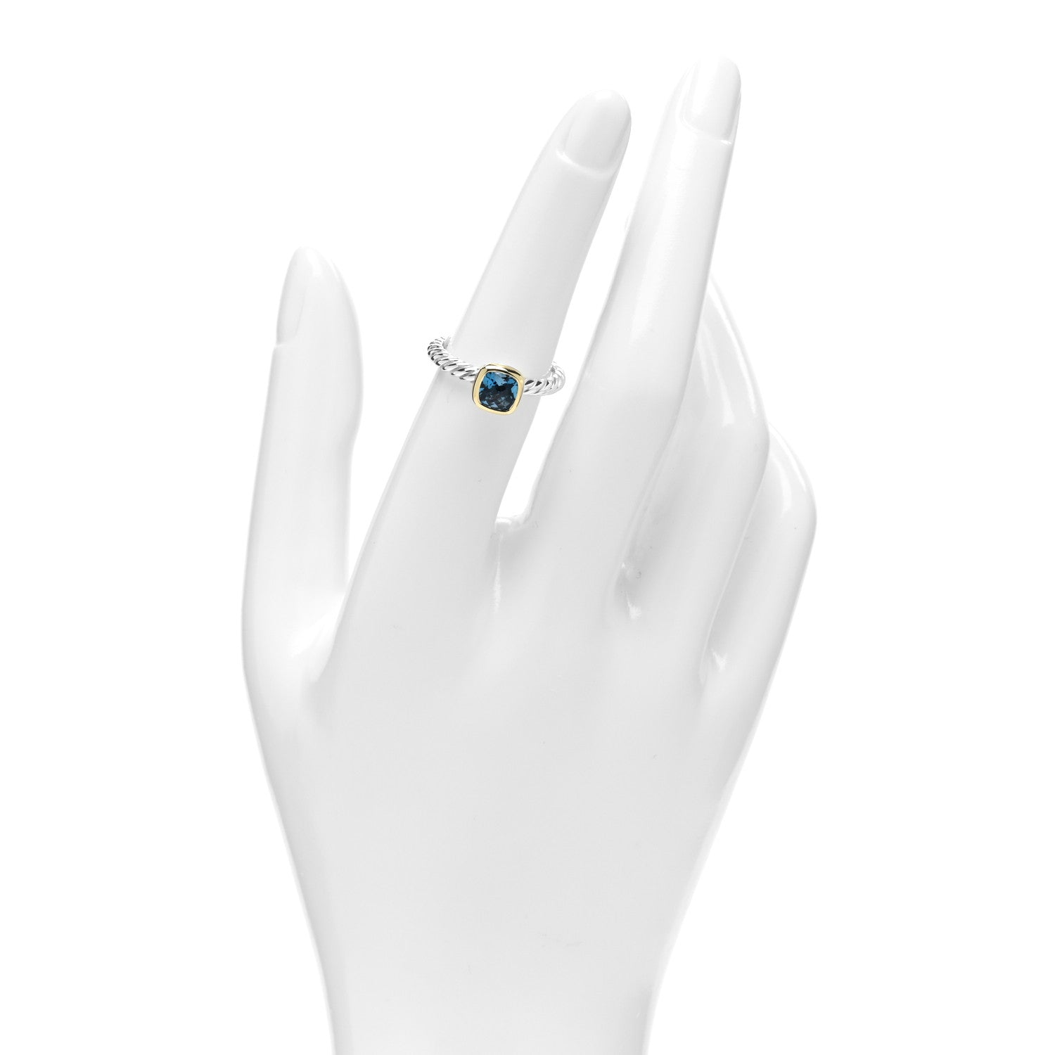 David Yurman Sterling Silver 18K Yellow Gold Blue Topaz Cushion Ring 52 6 2 of 4