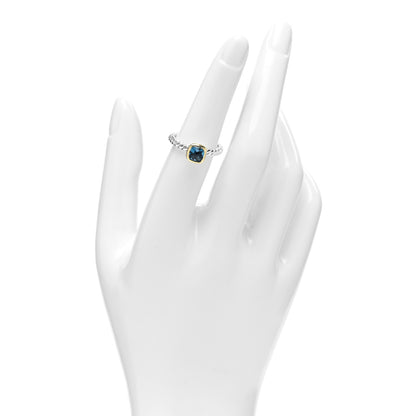 David Yurman Sterling Silver 18K Yellow Gold Blue Topaz Cushion Ring 52 6 2 of 4