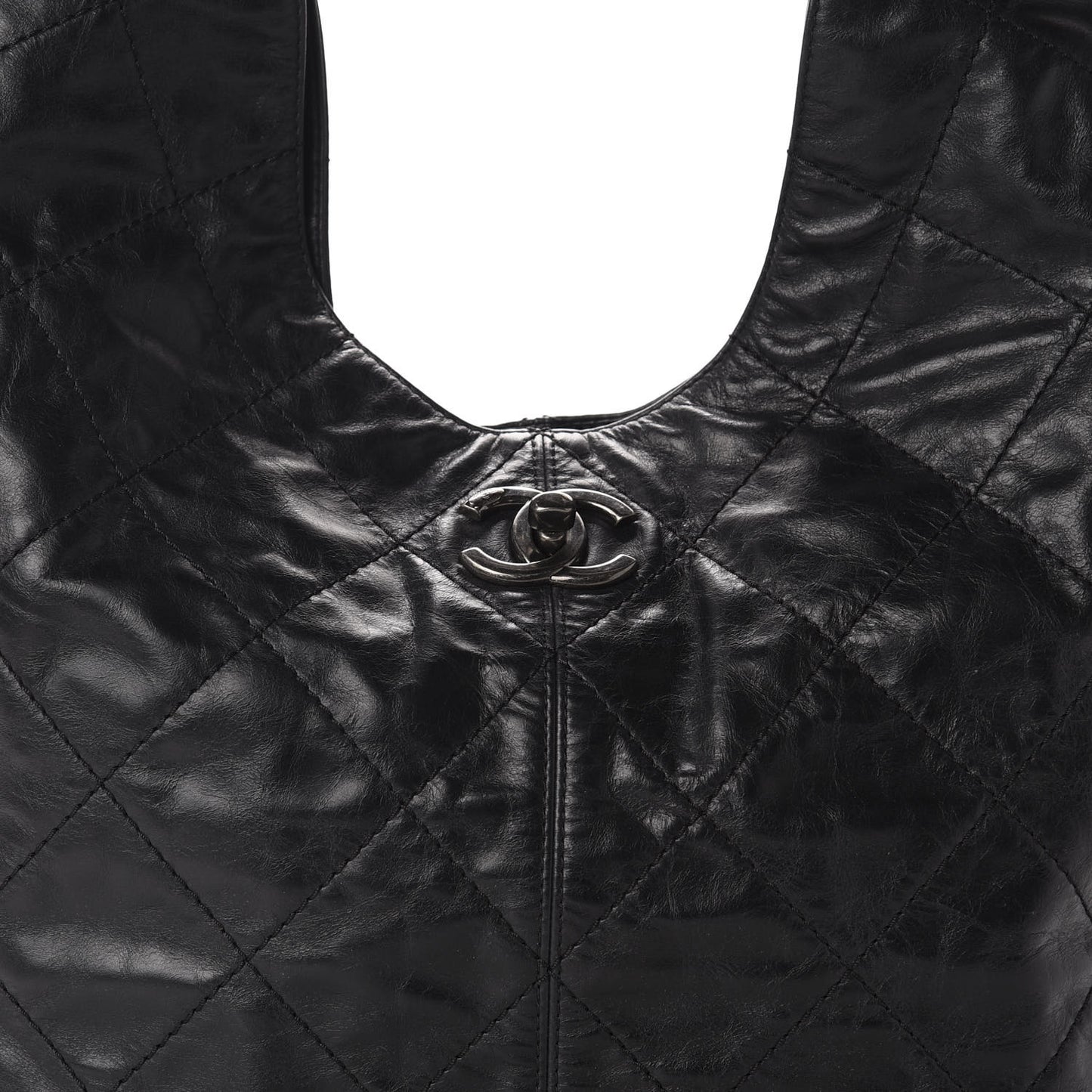 Aged Calfskin Quilted Coco Supple Hobo Black