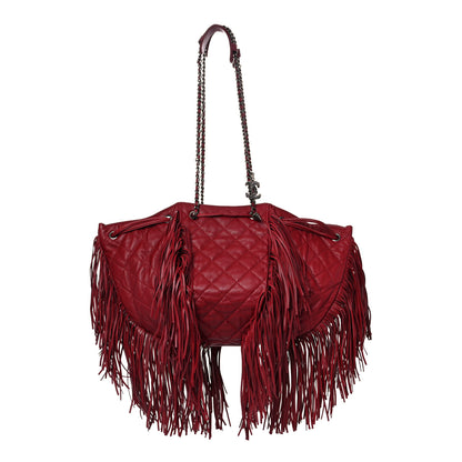 Chanel Lambskin Quilted Western Baluchon Fringe Bag Red 1 of 9
