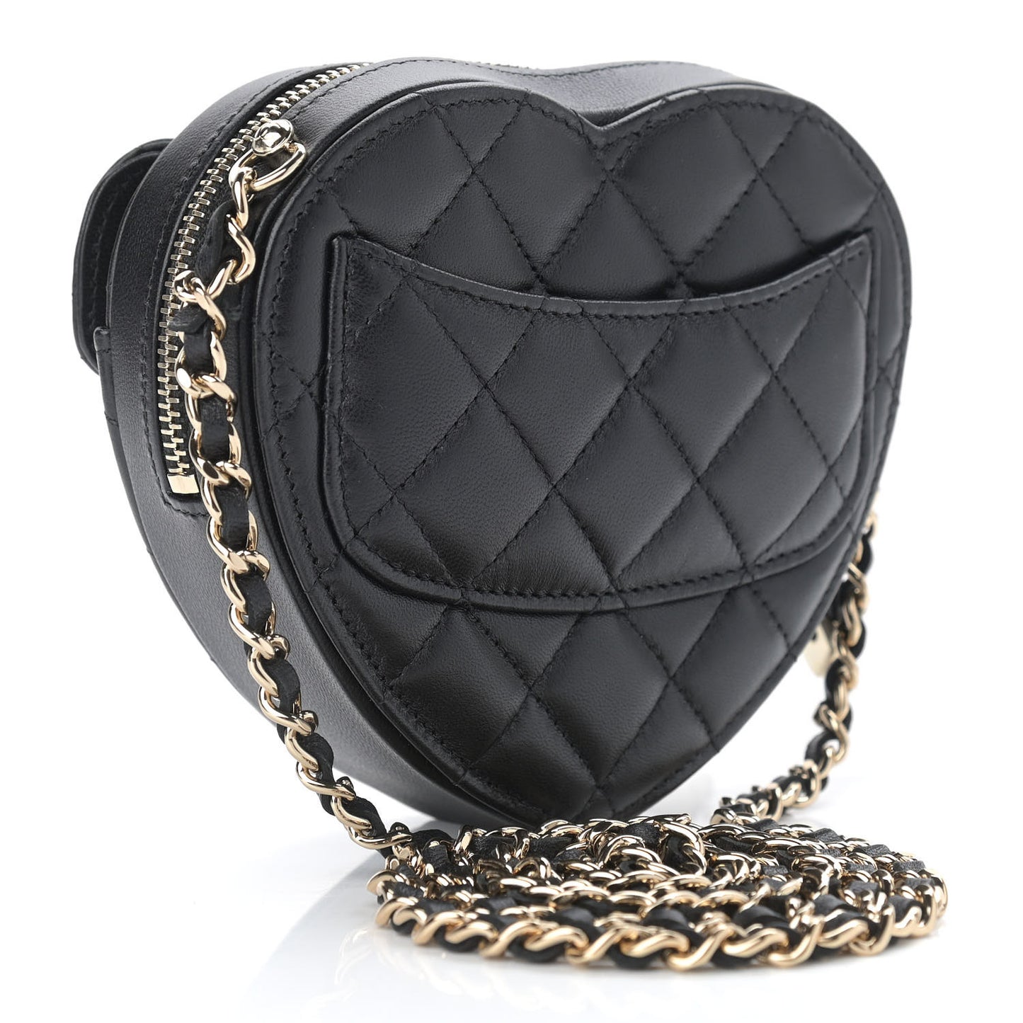 Lambskin Quilted CC In Love Heart Clutch With Chain Black