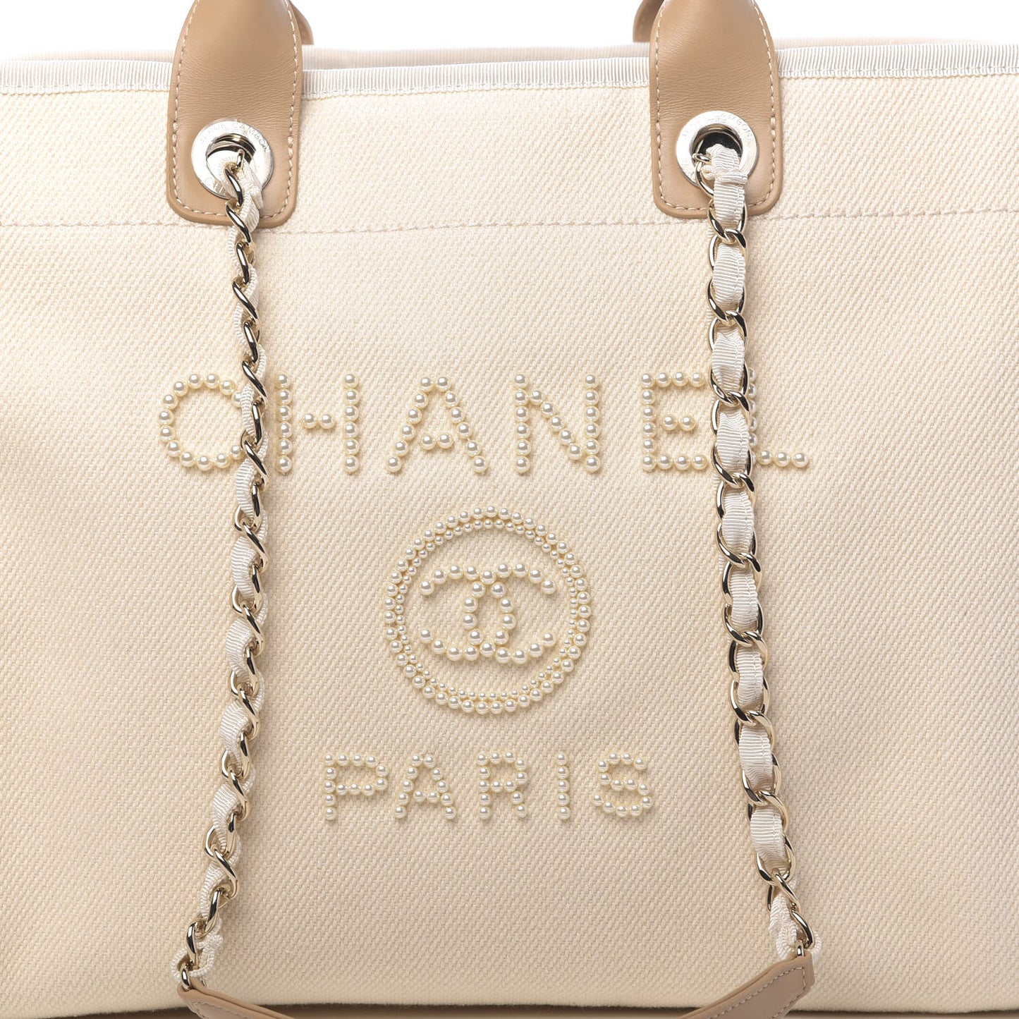 Canvas Pearl Large Deauville Tote Ecru Beige