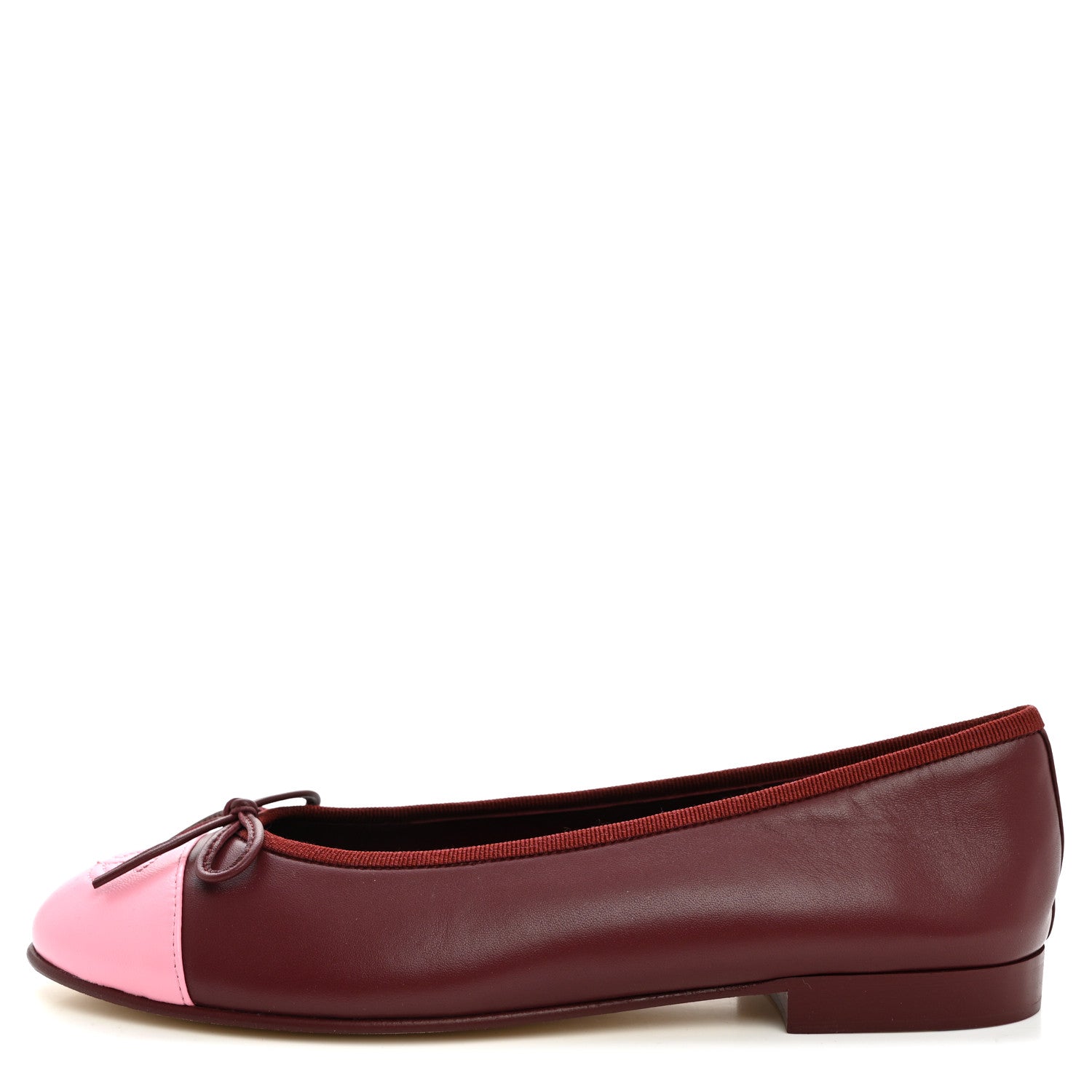 Chanel Lambskin Cap Toe CC Ballerina Flats 37.5 Burgundy Pink 1 of 10