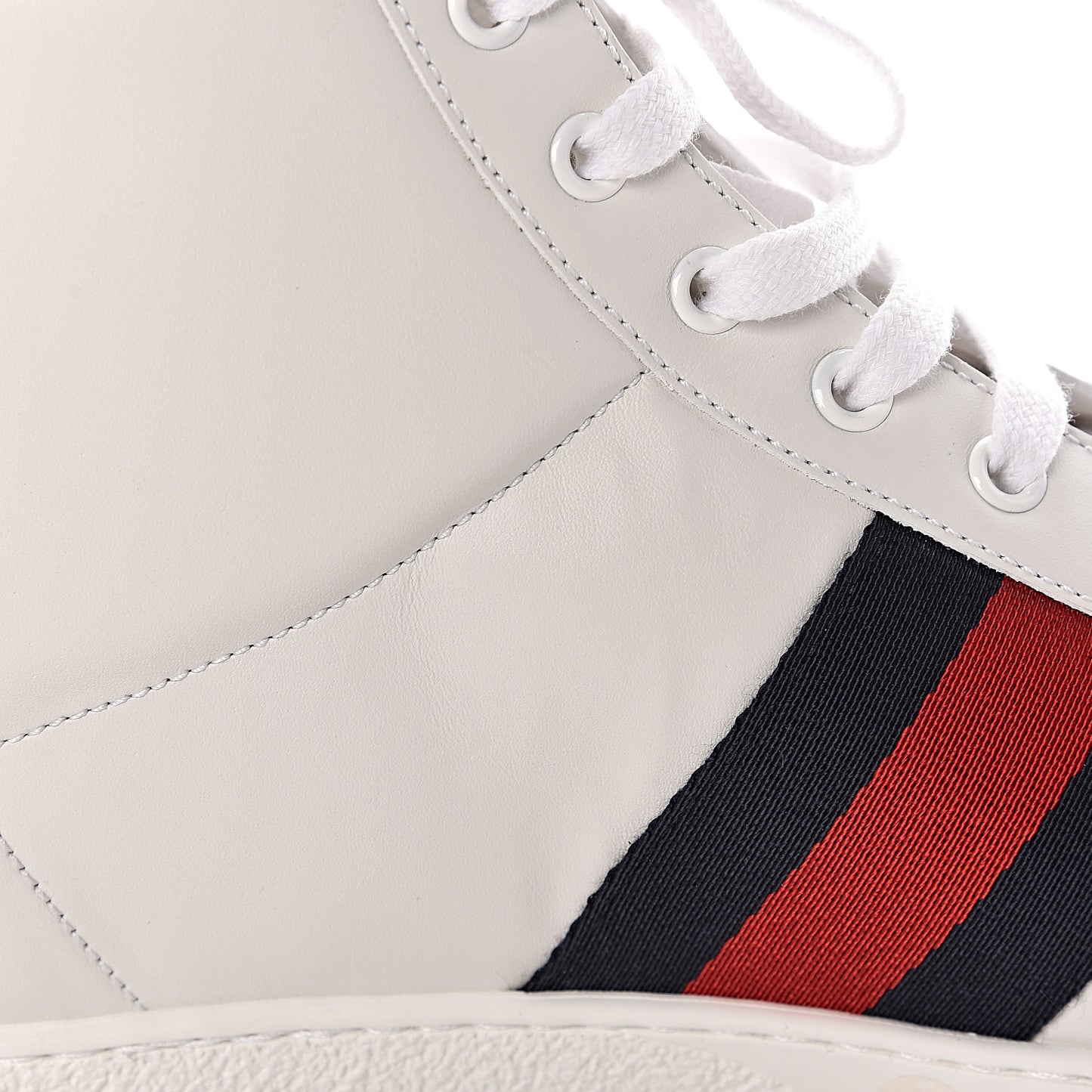 Calfskin Miro Soft Web Bee Embroidered Mens Ace High Top Sneakers 11.5 White