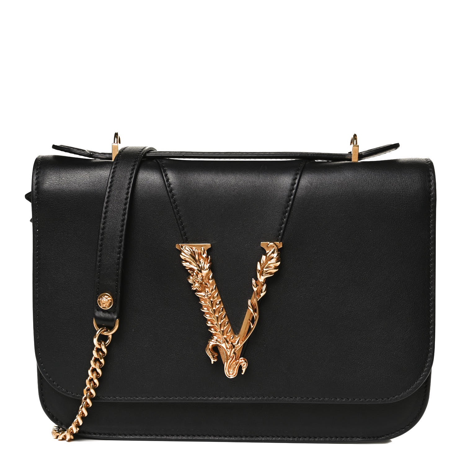Versace Vitello Barocco Virtus Top Handle Shoulder Bag Black 1 of 17
