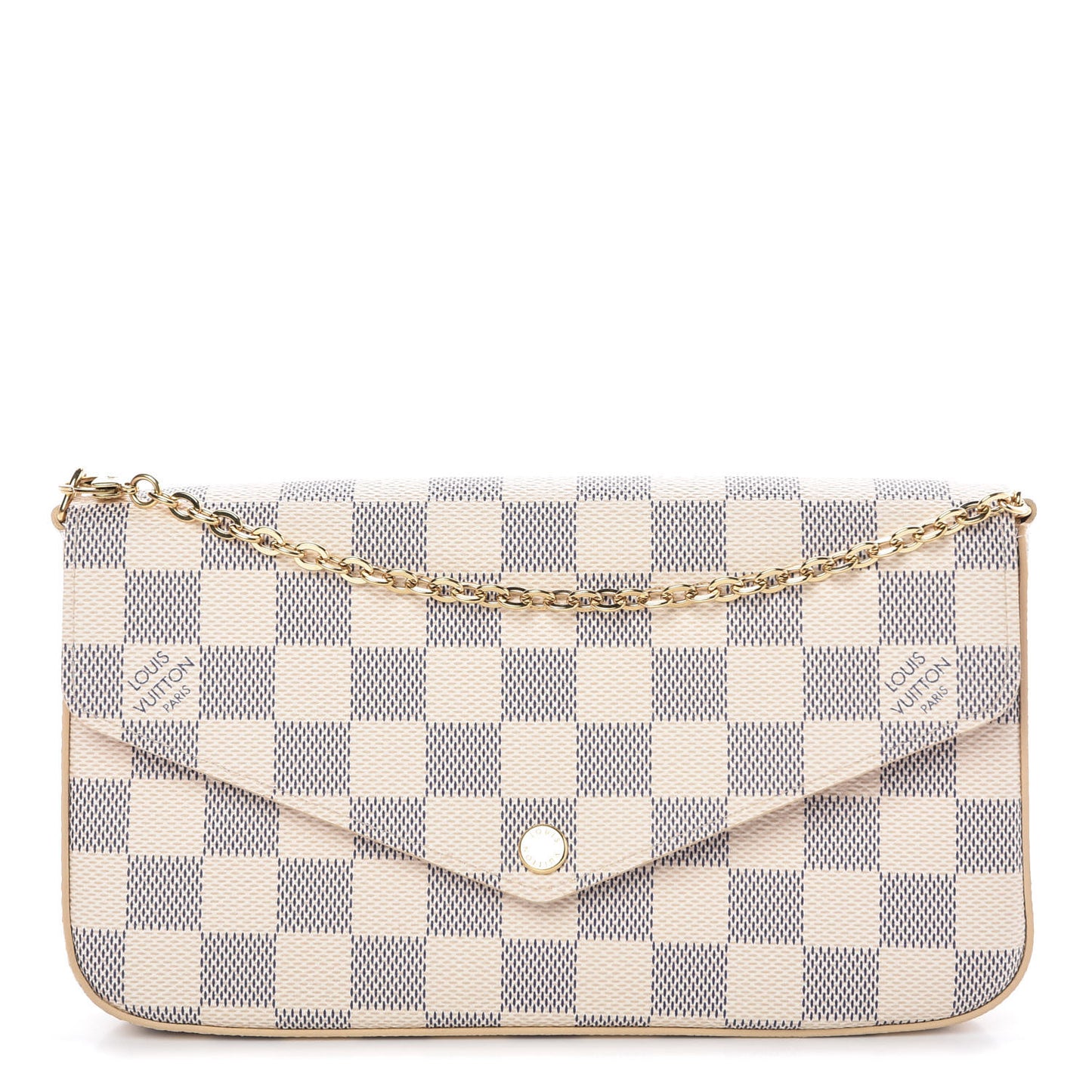 Damier Azur Pochette Felicie Chain Wallet Rose Ballerine