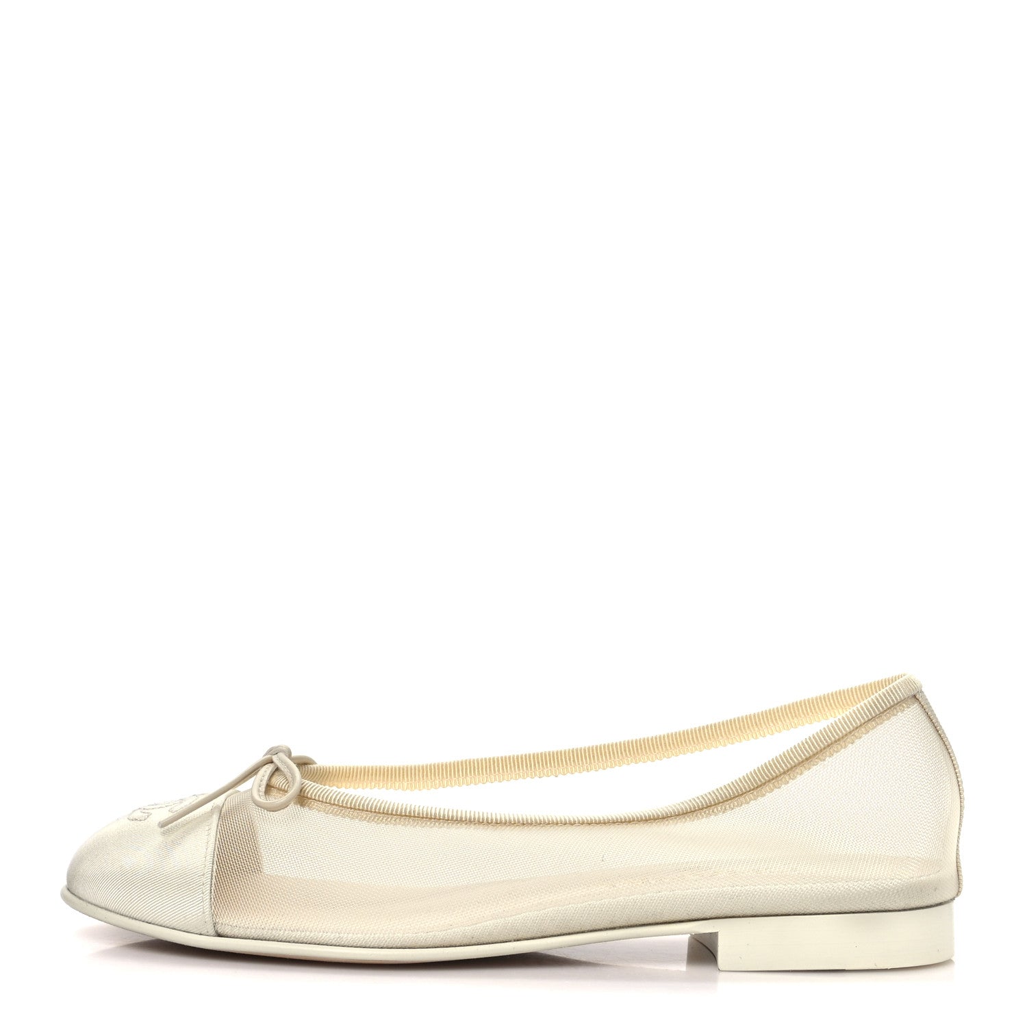 Chanel Mesh Grosgrain Cap Toe Ballerina Flats 36.5 Ivory 1 of 9