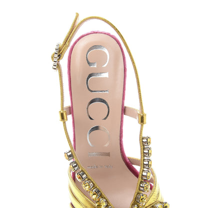 Gucci Velvet Nappa Crystal Zephyra Slingback Platform High Heel Sandals 35.5 Pink Gold 6 of 8