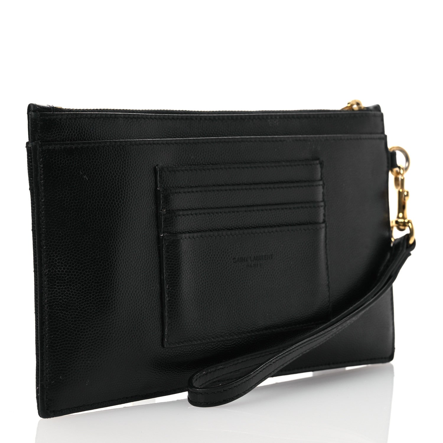 Saint Laurent Grain De Poudre Chevron Monogram Large Bill Pouch Black 3 of 9
