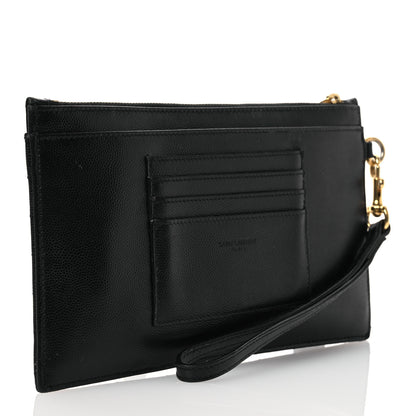 Saint Laurent Grain De Poudre Chevron Monogram Large Bill Pouch Black 3 of 9