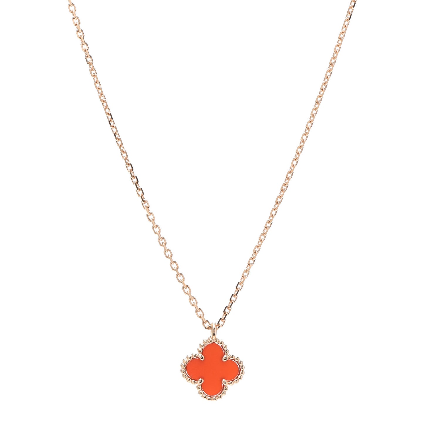 18K Rose Gold Carnelian Sweet Alhambra Pendant Necklace